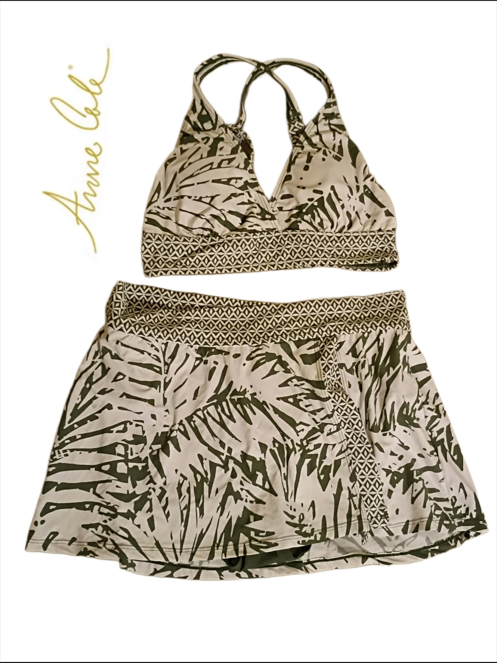 Anne Cole Two-Piece Tankini Set in Olive Leaf Print Mixed Sizes Small & Med